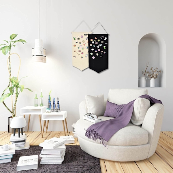 Väggmonterad Brosch Smyckesförvaringsväska Canvas Displayställ Emaljnålsdisplay Bannerhållare Örhängen Halsband (Svart+Vit)