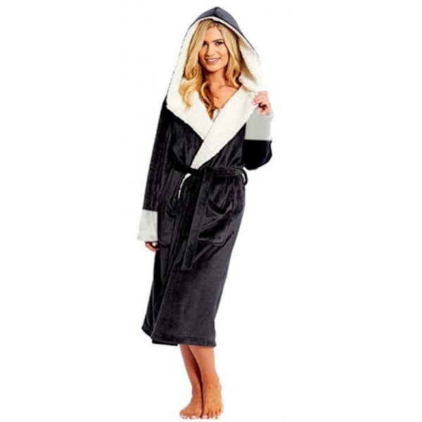 Huva Sherpa Robe Lång Plysch Fuzzy Morgonrock Svart Black L