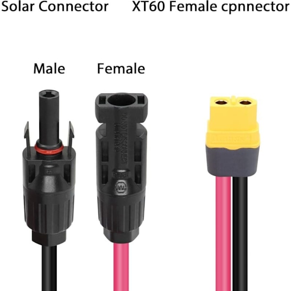 12AWG Solpanelkabel til XT60 Hun til Bærbar Power Station, Bærbar Power Station, Lipo Batteri 60cm