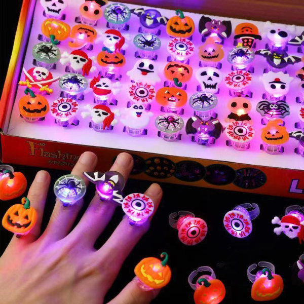 IC LED-lys Halloween Ring Glødende Gresskar Spøkelse Hodeskalle Ringer Hall Tilfeldig 20stk