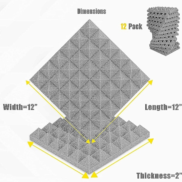 12 stk akustisk skum pyramide flammehemmende lydabsorberende svamp lydisolasjonsbomull for opptaksstudioer kontor