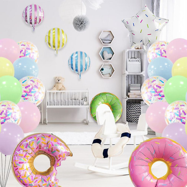 32:a Donut Balloon Kit Latexfolie Konfettiballonger med Banner Cake Topper