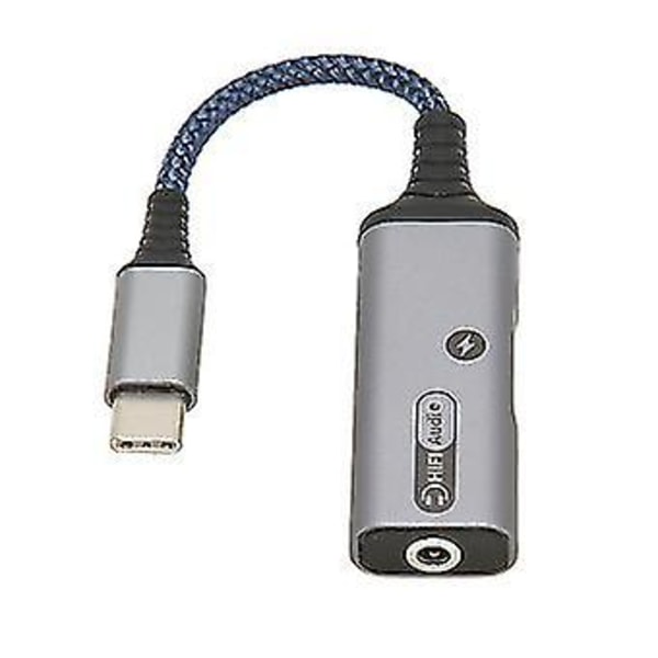 2 i 1 USB C til 3,5 mm hodetelefon- og ladeadapter - Type C til Aux lydkontakt med PD 60W hurtiglading Splitterkabel