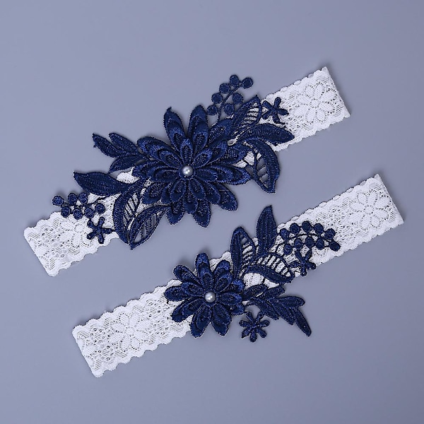 2 st/set Dam Bröllop Brud Spets Strumpeband Bälten Hängslen Fest Tillbehör Gåvor Navy Blue