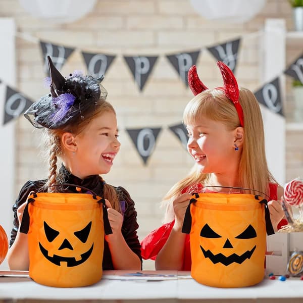 LED Halloween Slikspande, Genanvendelige Polyester Græskar Trick Or Treat Tasker, 2-pak Til Halloweenfester, Orange, 30 x 25 cm