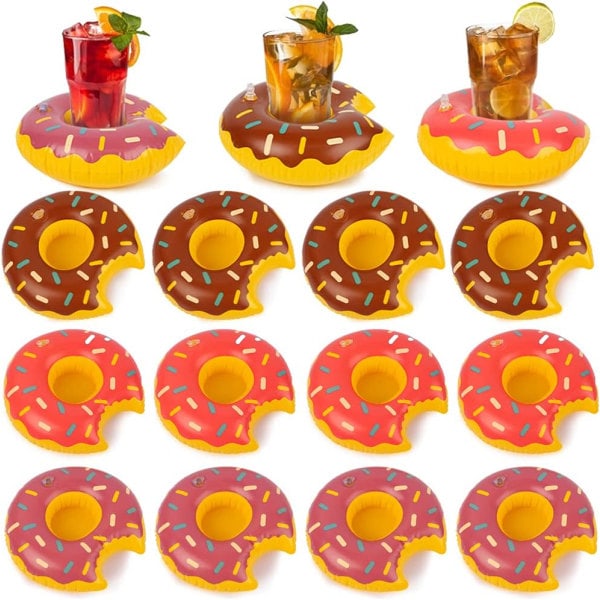 IC Uppblåsbar dryckeshållare, 12 st 20 cm munkar flytande glasunderlägg 3 färger donut dryckesflottörer för poolparty vattenlek