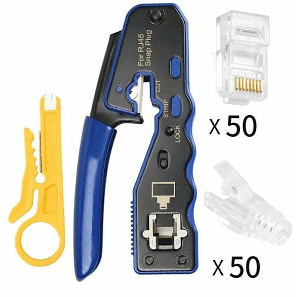 Ammattimainen RJ45-puristustyökalu RJ45 Cat 7 -puristustyökalu Cat6 RJ45 -pistokkeella ja RJ45-liittimellä, DEBUNS
