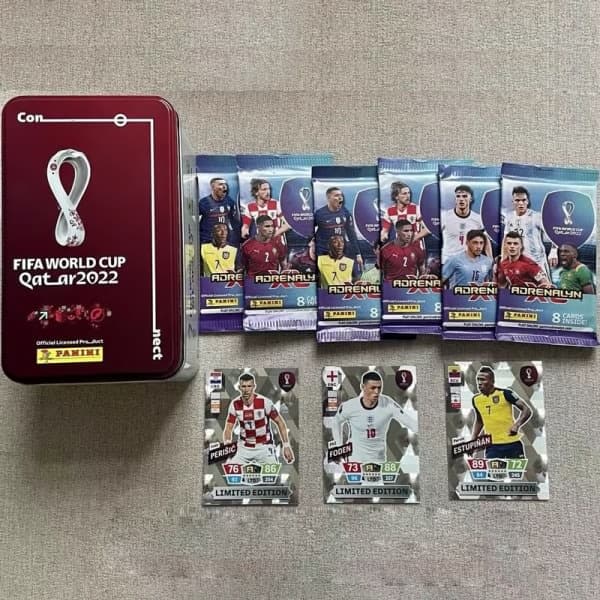 VM 2022 Qatar Fotbollsstjärnekort Panini Äkta 2-pack 16st