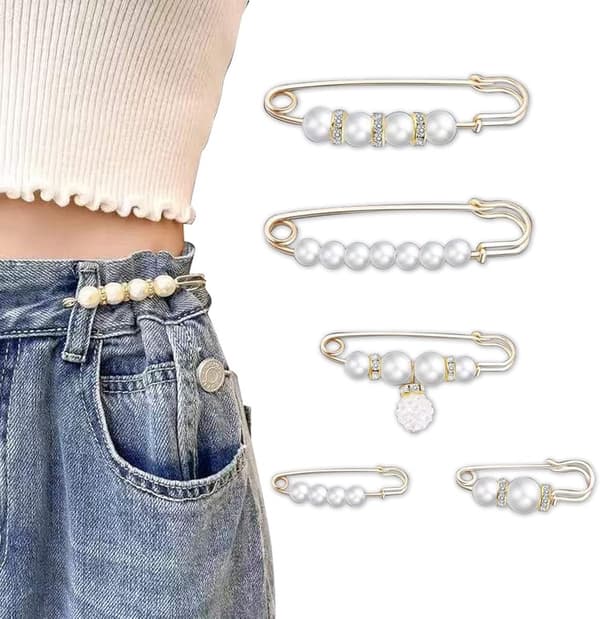 Mode Pärlbroschen Set, 5 stycken Vita, Faux Pärlbroschen, Västspänne