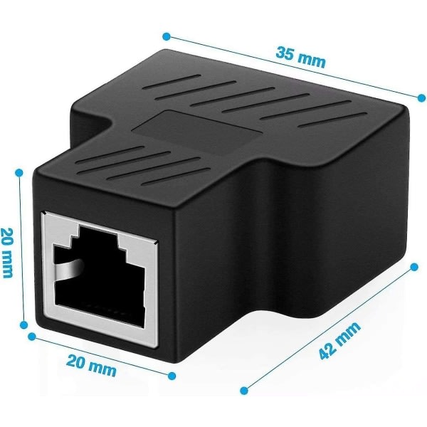 2-pack Rj45 Ethernet Splitter Connector Adapter, kompatibel med Cat7, Cat6, Cat5e-kablar - svart (två portar kan fungera vid