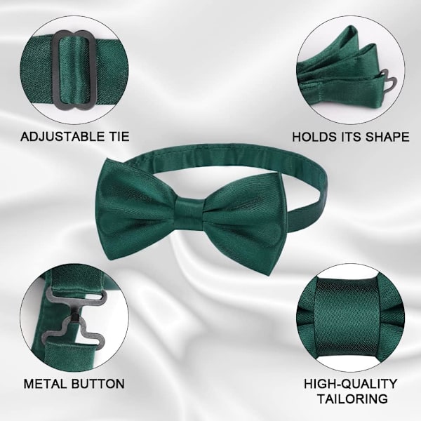 Flueflue, klassisk ensfarvet slips til mænd, satin slips til smoking, justerbar slips til fest, bryllup DARK GREEN