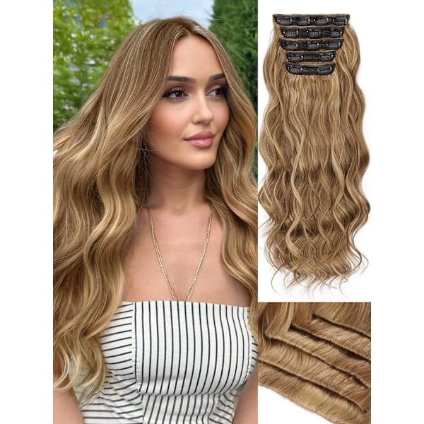 Hår Extensions Elevate the Cranial Crest 20 tum Syntetiska 5 PCS Clip in Hår Extensions för kvinnor Honungsblond Blandad Ljusbrun