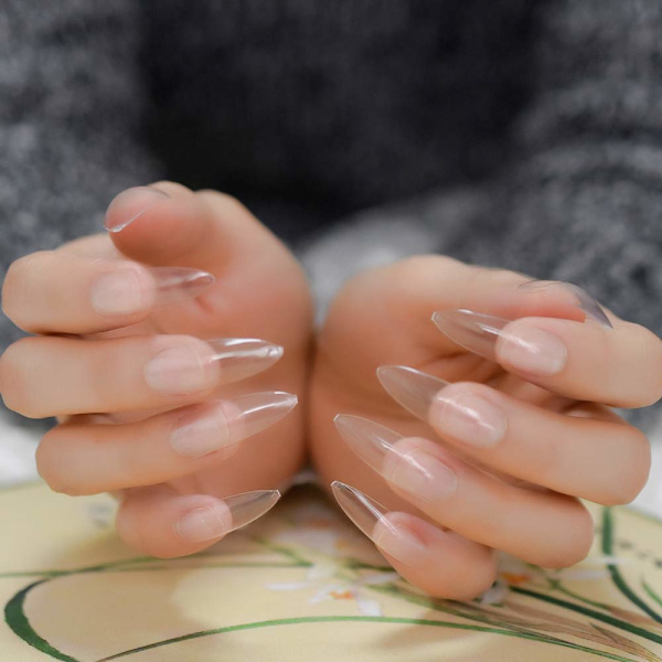 Klare ekstra lange manicure salon negle fuld dækning transparente spidse stilet DIY neglekunst tips perfekte håndværk ekstreme falske negle