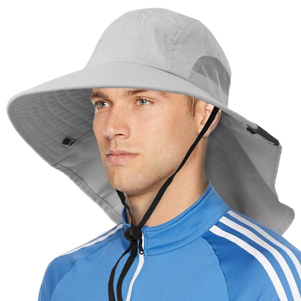 Sommarhatt Herr UV-skydd Bucket Hats med Nackskydd Utomhus Stor Bred Brätte Panama Fiske Vandringshatt för Män (Grå)
