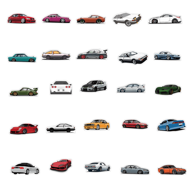 100 kpl lasten kilpa-autojen tarra-arkki, makuuhuone