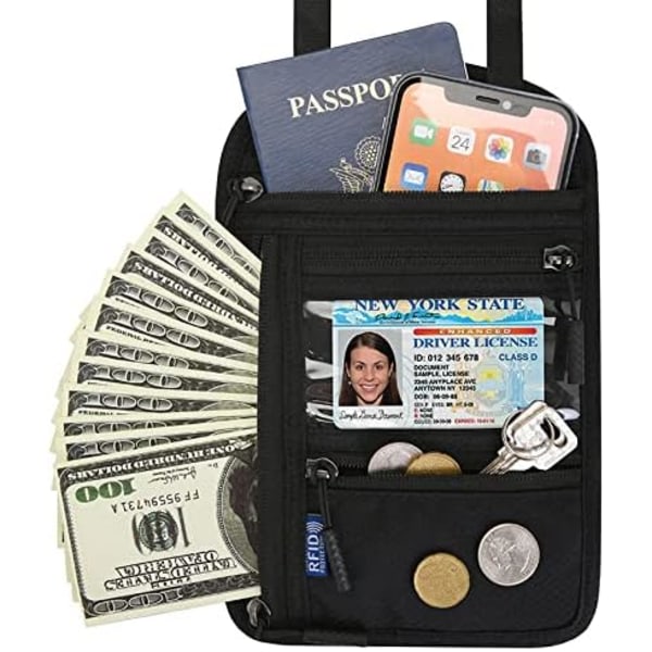 Reseplånbok-Rfid passhållare med justerbar hals