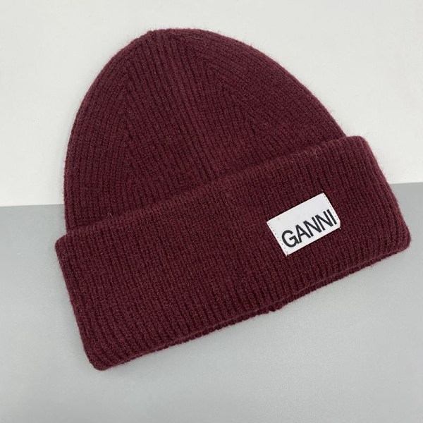 Strikket beanie for menn og kvinner Ganni vinter varm beanie mansjetter strikket stretch beanie lue av Wine Red