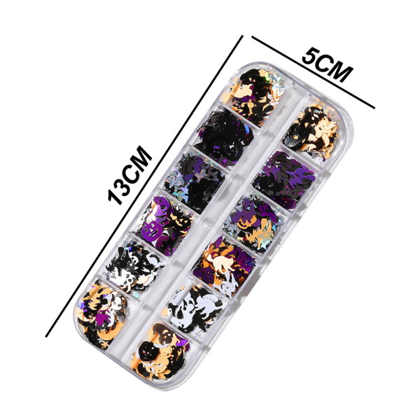 IC Halloween Nagelpaljetter, Pumpa Fladdermus Nagelkonst Paljetter Glitter stil 2