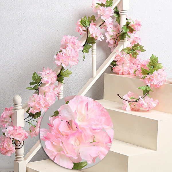 IC Kunstige kirsebærblomsterranker, 2 stk. hængende planter siden Mørk Pink