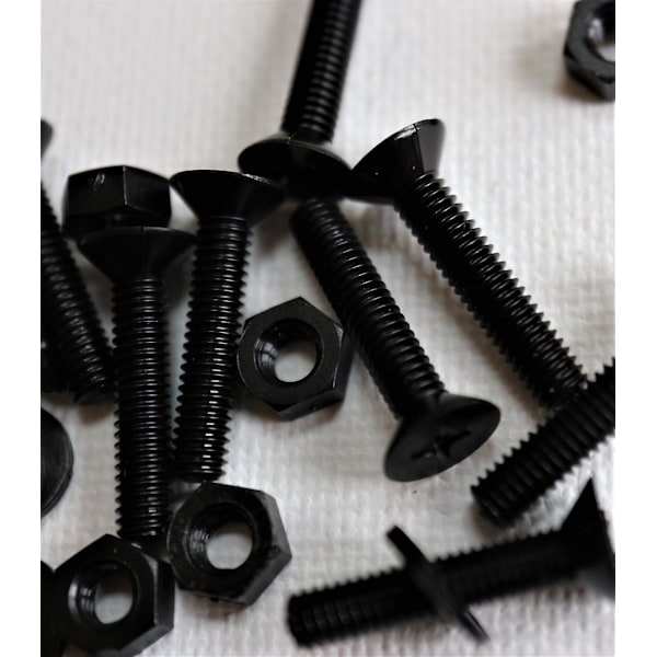 50x Svart Nylon, Försänkt Krysshuvud, M4 x 20mm, Plastbultar, Muttrar & Brickor - Skruvar
