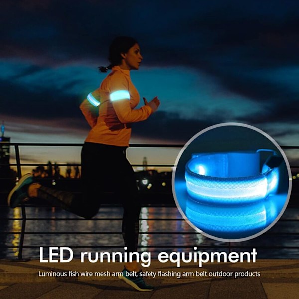 LED Reflekterende Armbånd Sikkerhedsarmbånd Lysende Armbånd Vandtæt Lysbånd Nat Sikkerhed Reflekterende Rem til Udendørs Sport Løb Blå