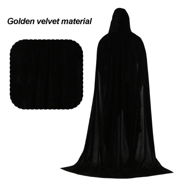 IC Unisex hættetrøje i fuld længde, lang fløjls kappe, sort, 130 cm 130cm