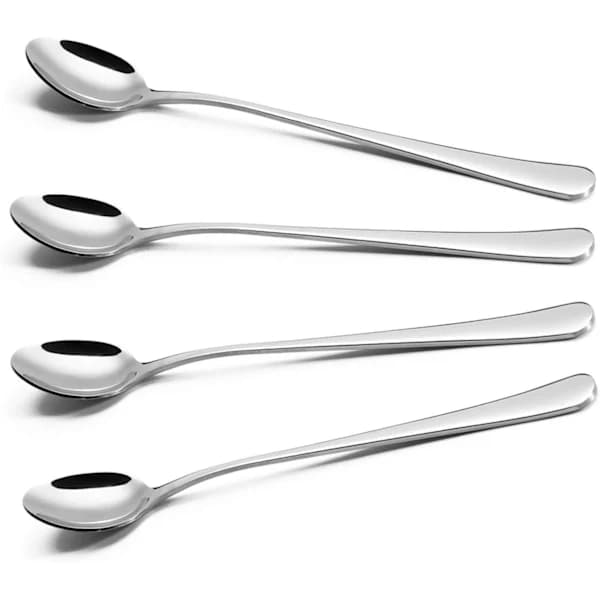 Latte-skeer, sæt med 4 lange skeer, kaffeskeer i rustfrit stål, teske ideel til lattekaffe, espresso