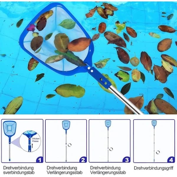 Telescopic Pool Net 180 cm - Fine Mesh Net for Leaves and Algae - For Swimming Pools, Ponds and Above Ground Pools - Easy Cleaning