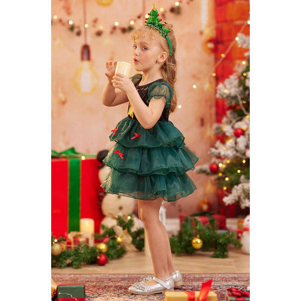 Julekostyme for gutter og jenter med hatt, julepyjamas for barn, julekjole for barn 3-8 år Grönt träd 3-4 Jahre