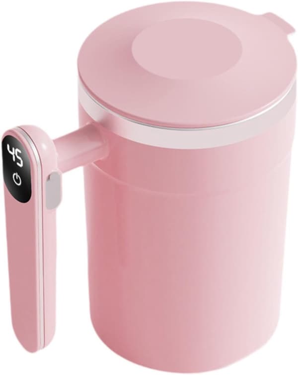 Bærbar elektrisk blandekop, One Touch-blanding, LCD-temperaturdisplay, 400 ml, til kaffe og proteinshakes, pink