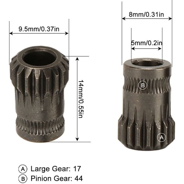 3D-skrivare Extruder Gear, Härdat stål, Nano RNC-beläggning, Hög hårdhet, Dubbeldrift, Kugghjulaxel Lagersats, från DEBUNS