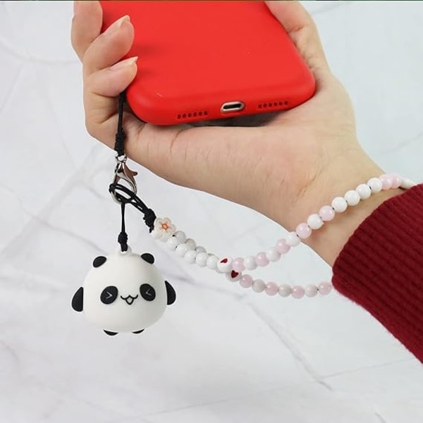 IC 2 st par telefonsnodd handledsrem anti-förlorad berlock Panda tecknad nyckelring Kawaii akrylpärlor lanyard för pojkar flickor rosa