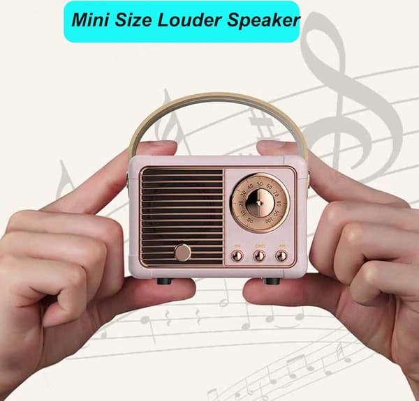 Retro Bluetooth-högtalare med Bluetooth 5.0 Trådlös Bärbar Mini Stereoljud för Kök Sovrum Kontorsinredning, Rosa