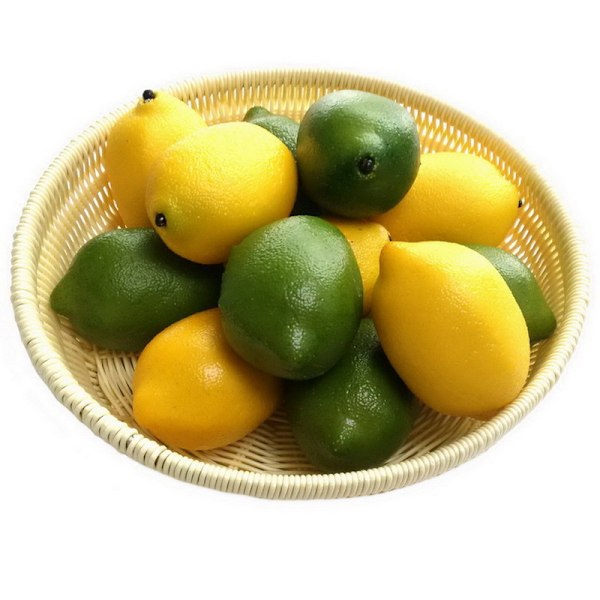 Simuleret citronmodel, falsk frugt, grøn citron, frugt og grøntsager, tidlig barndomsuddannelse, skyde rekvisitter, skabspresenation (ekskl. kurv) 12pcs Yellow lemon