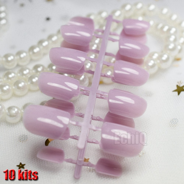 240 stk. Candy Nail Design Kit Tips Lyselilla Nem DIY Runde Korte Fuldindpakkede Akryl Falske Negle til Finger Patch Manicure