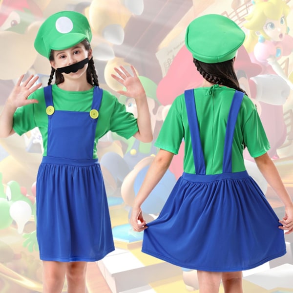 Luigi Kostumesæt, Luigi Kostume, Bros, Udklædning, Kvinder, Mænd, Outfit til Jul, Karneval, Maskerade Green baby girl XL