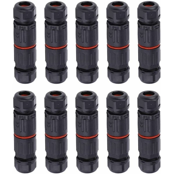 WHPPS 10 stk IP68 Vanntett Rett Kobling Koblingsboks Elektrisk Ledning Kabel 3 Pin Utendørs Kobling Plugg Sokkel Terminalblokk
