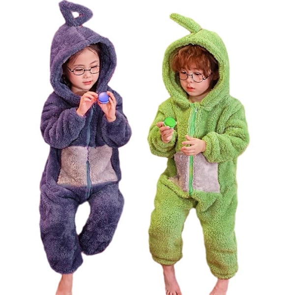 Teletubbies børnepyjamas vinter koral fleece plus fløjl MJ51 tykk søde tegneserie jumpsuit Green Dipsy 130cm