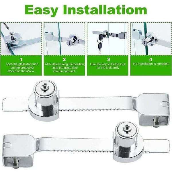 4-pack Skjutbara Glasdörrlås med Kromfinish, Låses Lika, Små, thsinde