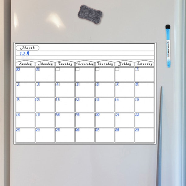 Raderbar kalender för kylskåp Magnetisk whiteboard-kalender Månads-/veckoplanerare Organizer Daglig anteckningsbok B