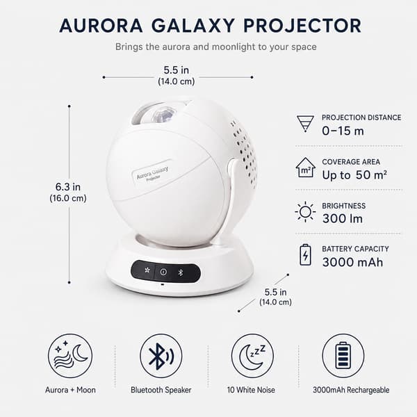 Oppladbar Aurora Galaxy Projektor Nattlys med Bluetooth-høyttaler for Soveromsinnredning Bluetooth charging version English packaging