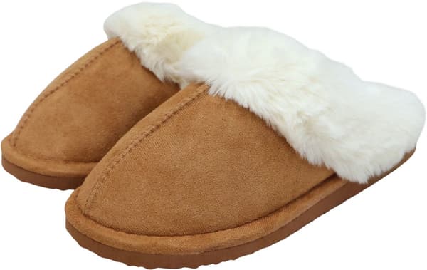 Fluffiga öppna tofflor för dam och herr med plyschfoder och halkfri sula – Brun – Storlek 38/39