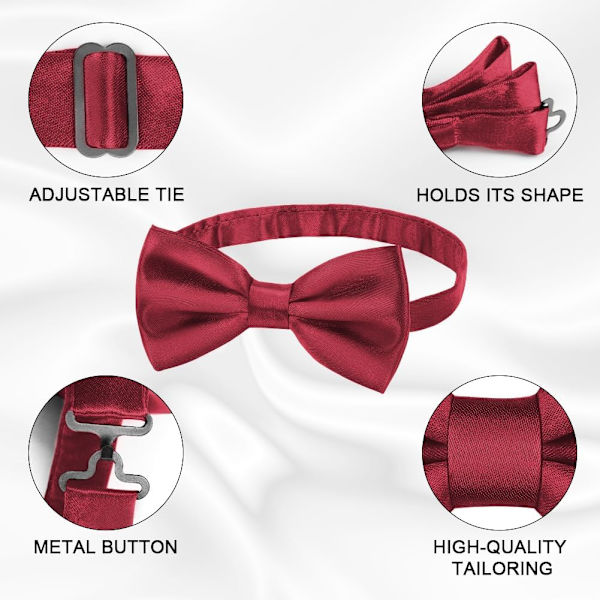 Flue slips til mænd, klassisk ensfarvet slips til mænd, satin slips til smoking, justerbar slips til fest, bryllup maroon red