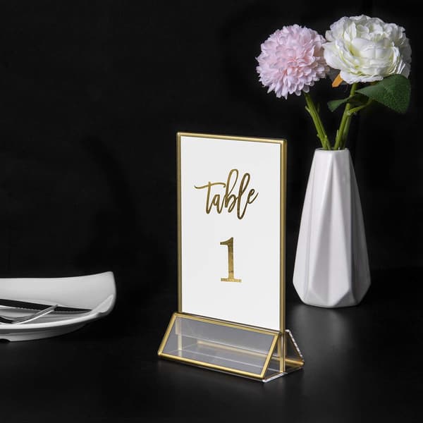 Akryl Guld Ramar Skylthållare 4x6, Dubbelsidig Bordsmeny Displayställ, Bordsnummerhållare för Bröllop (6-pack)
