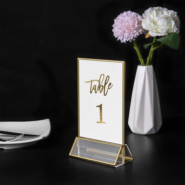 Akryl Guld Rammer Skilteholder 4x6, Dobbeltsidet Bordmenu Display Stand, Bordnummerholder til Bryllup (6-pak)
