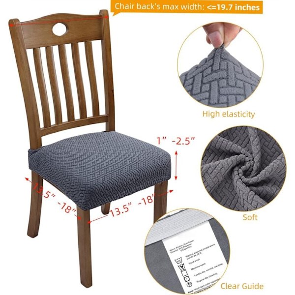 6 stk. Jacquard-pregede stretch-stoltrekk, avtakbare og vaskbare, for spisestue, kjøkken, kontor, hotell