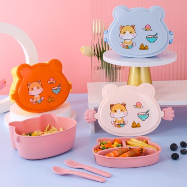 IC Skolbarn Dubbel Bento Matlåda Läcksäker Tecknad Anime Con Rosa