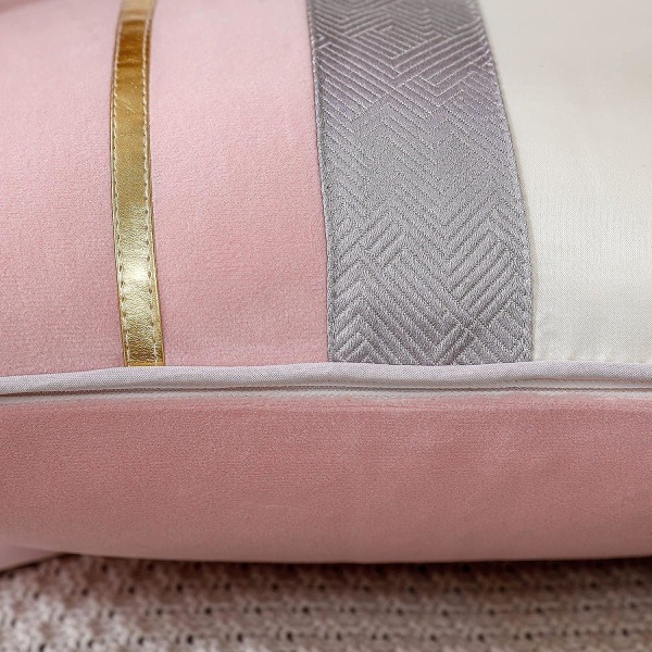 IC Patchwork rosa sidenliknande kuddfodral i överdrag med guldrandigt fodral Modernt lyxigt fyrkantigt örngott, 20x20 tum