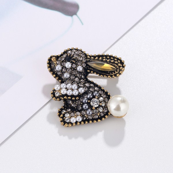 2 st Diamond Rabbit, mode söt pärla brosch pin ornament, propp