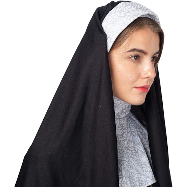 Nonnekostume til kvinder Halloween med fastgjort krave, gyldent kors og draperende bælte, religiøs maskerade Halloween-udklædning M